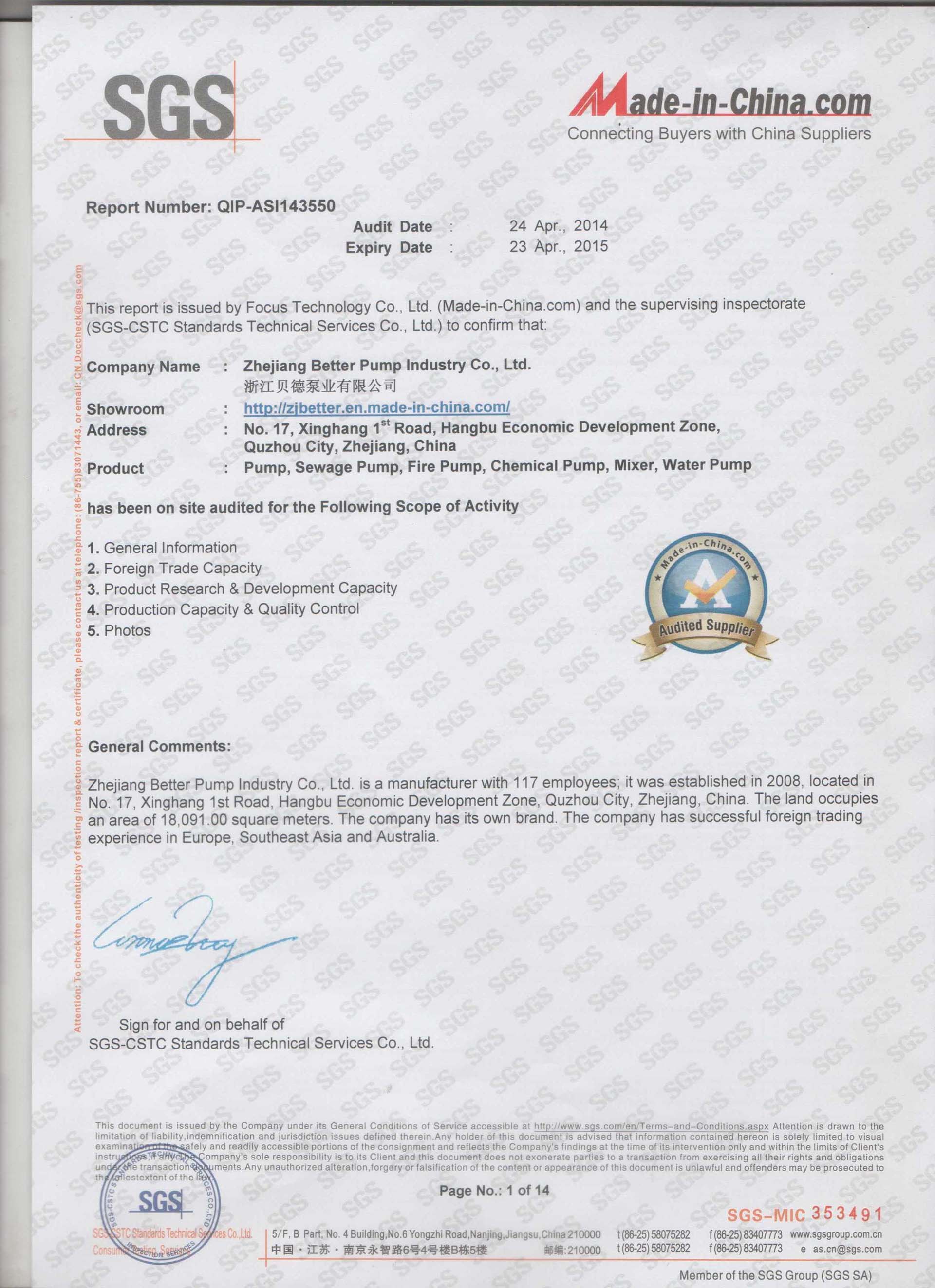 Certificate ZJ BETTER