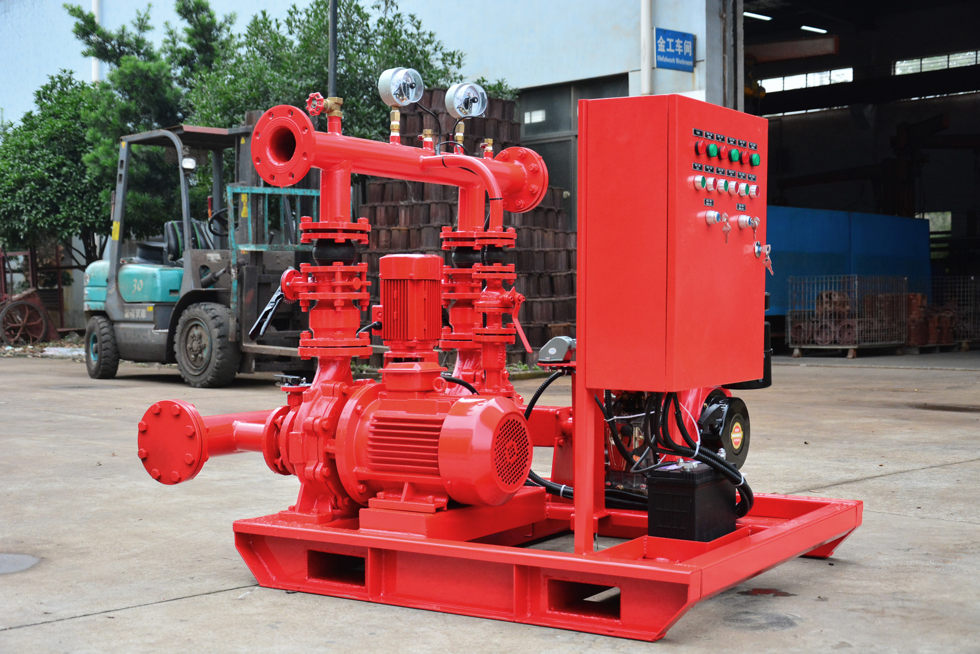 Diesel fire pump + electric fire pump + jockey pump